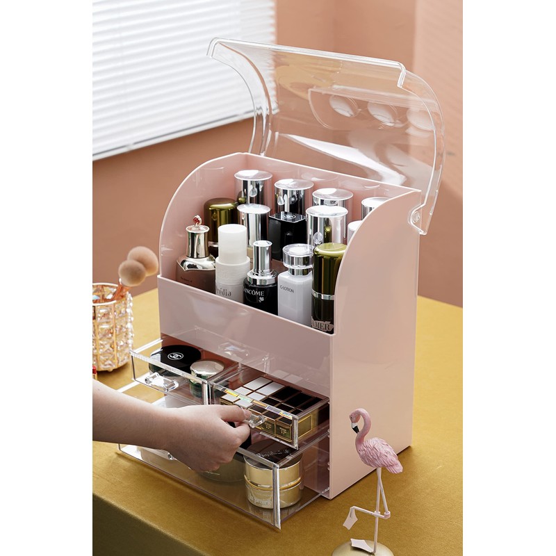 MOOCHI Pink Professional Large Cosmetic Makeup Organizer Dust Water Proof