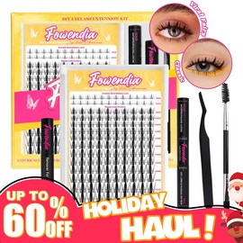 Fowendia Manga Lashes Cluster Lashes C D Curl DIY Lashes Extension Kit and Lash Clusters Fall Deals For You Campaign 8-18mm with Bond, Seal, and Remover - Ultra-Thin Transparent Bands, No-Glue Lower Lashes, Lash magic Anime Fake Eyelashes Extensions Kit 