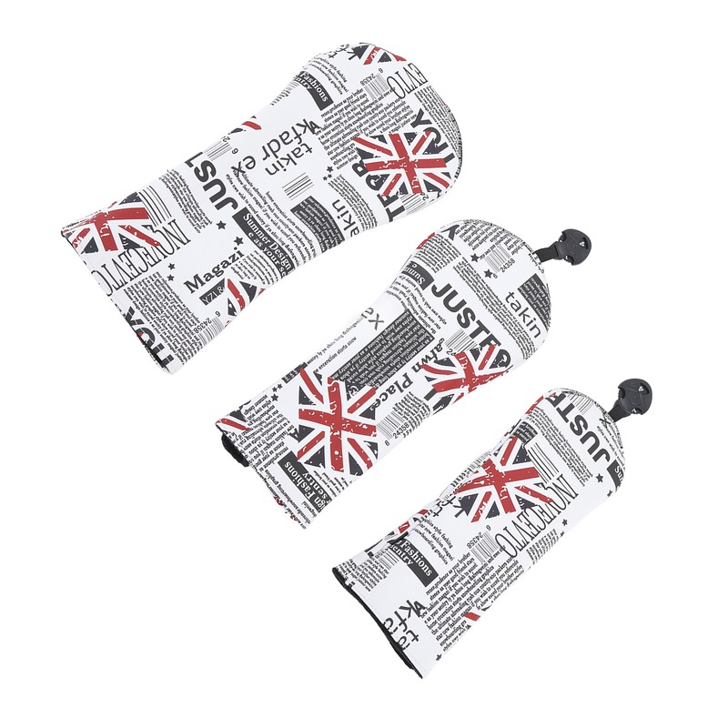 3PCS Golf Club Head Cover PU Waterproof English Flag Pattern