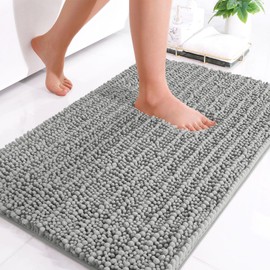 OLANLY Luxury Chenille Bath Mat, Extra Soft Thick Absorbent Shaggy Bathroom mat, Non-Slip Machine Wash Dry Plush Bath Mats for Bathroom, Shower, and Tub (24"x16", Grey)