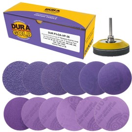 Dura-Gold Premium 3" Purple Film Ceramic Sanding Discs, 36 Disc Variety Pack, Grits 40, 60, 80, 120, 220, 320, 400, 600, 800, 1000, 1500, 2000 - Hook & Loop Sandpaper & Drill Backing Plate - Auto Wood