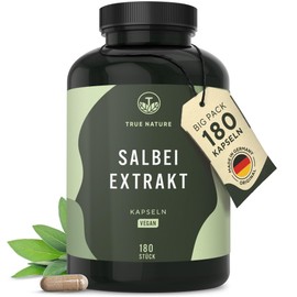 Sage - 180 Capsules - High Dose (10:1) - 6000 mg Sage Extract per Daily Dose (Salvia Officinalis) - Laboratory Tested - Vegan & German Production - TRUE NATURE