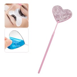 Espejo Para Extensiones De Pestañas, Forma Corazón Diamantes Rosa