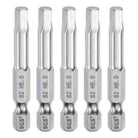 sourcing map 5pcs Hex Head Wrench Drill Bit 5mm (H5) Metric 1/4" Hex Shank 50mm (2") Long Magnetic S2 Steel Screwdriver Bits Industrial Grade Hexagon Flat Tip Drill Bits for Screws