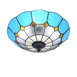 Xinyeal 12 Inch Tiffany Style Vintage Stained Glass Ceiling Light Flush Mount Ceiling Light Pendent Chandelier Lighing Fixtures (12 Inch Blue B)
