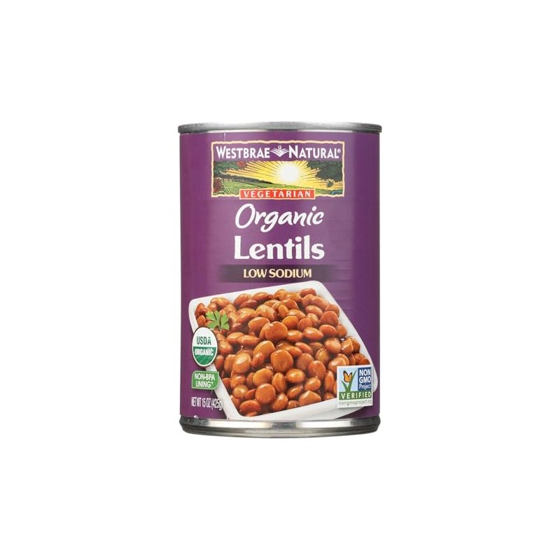 Westbrae Natural Organic Lentil Beans, No Salt Added, 15 Oz