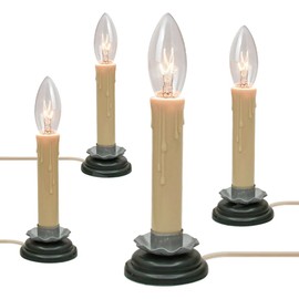 Pallerina 5 Inch Electric Candle Lamps, Christmas Window Candle Lights with Black Plum Iron Base, Electric Candles with C26 Candle Light Bulbs 7 Watt, Candlesticks with On/Off Switch, Ivory- 4 Pack