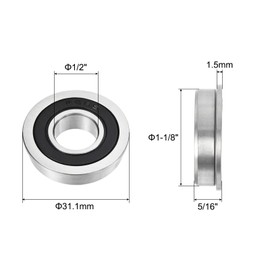 uxcell FR8-2RS Flanged Ball Bearing 1/2 x 1-1/8 x 5/16 inch Double Sealed Chrome Steel Flange Bearings, 20pcs
