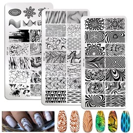 MWOOT 3 Pieces Nail Stencil Stamp, Geometry Lines Theme Nail Stamping Plate, Marble Pattern Nail Art Stamp Plate, Nail Art Plates, Nail Stamping Manicure Tool Kit