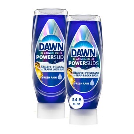Dawn Platinum Plus PowerSuds EZ-Squeeze Dish Soap Liquid, Dishwashing Liquid, Grease Removal, Upside Down Bottle, Fresh Rain Scent, 2x17.4 Fl Oz Bundle