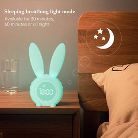 YONGYAO Children's Light Alarm Clock Rabbit Alarm Clock Wake Up Light Creative Lamp Silent Night Light, Snooze Function, 6 Loud Sounds, Timed Night Light, Green