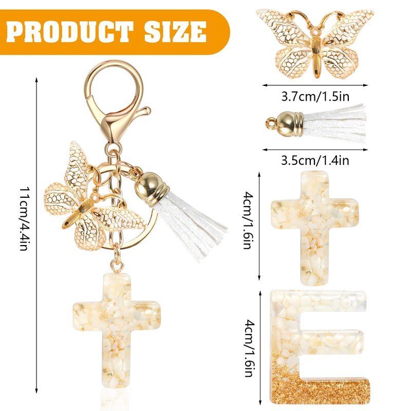 MWOOT Alphabet Initial Letter Keychain for Women Butterfly Cross Keychains