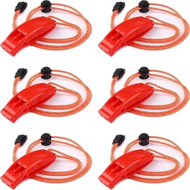 Lyfengdeam 6PCS Safety Survival Whistles with Adjustable Reflective Lanyard Emergency Plastic Whistle Marine Whistle.Quick Safety Access for Swimming, Boating, Surfing, Hiking (red)