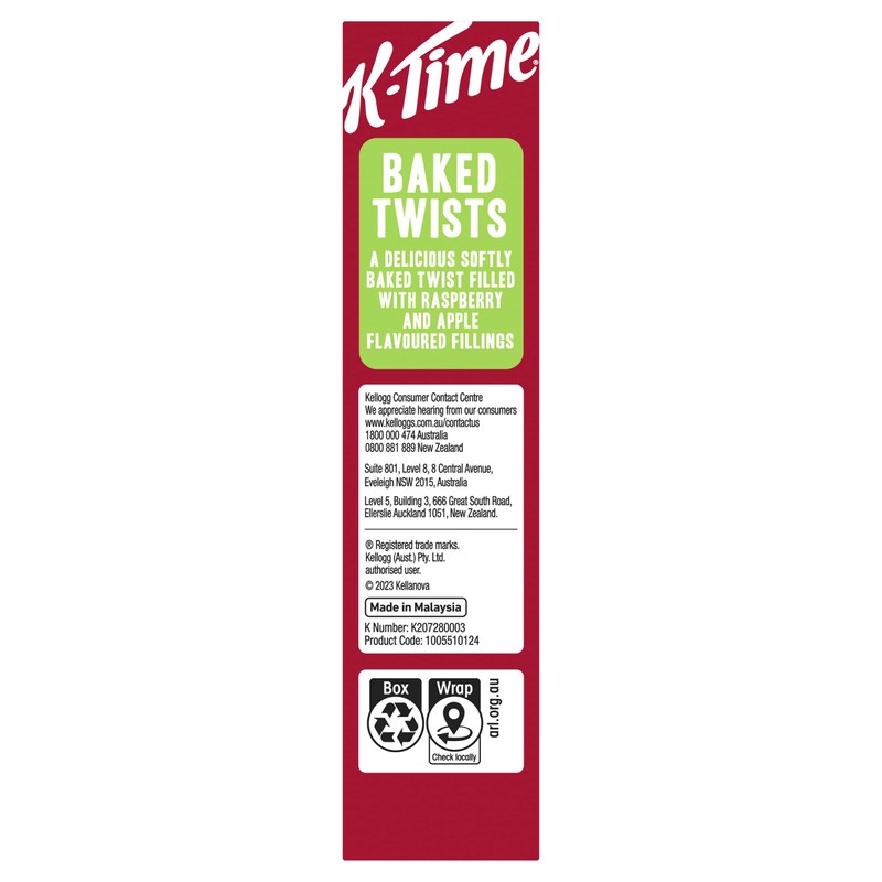 Kellogg's K-Time Baked Twists, Raspberry and Apple Flavour Snack Bars,