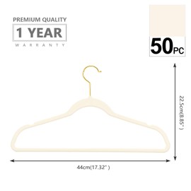 MIZGI Premium Velvet Hangers Pack 50 Pcs Heavyduty - Non Slip Slimline - Velvet Suit Hangers Ivory - Gold Hooks,Space Saving Clothes Hangers …