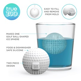 TrueZoo Golf Ball Ice Mold, Novelty Silicone Ice Ball Maker for Whiskey, Cocktails, and Spirits, Dishwasher Safe 2 Inch Sphere Mold for Sports Fans, Bar Cart Accessories and Home Bar Gifts, Set of 1