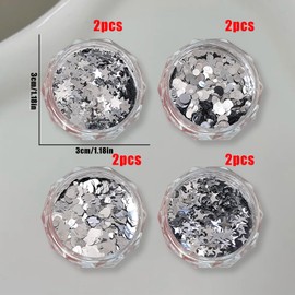 Nail Hologram 8 Case Star Heart Round Sequins Ultra Thin Gel Nails Glitter Glitter Glitter Silver Pentagram Heart Shape Glitter Hologram Resin Sealed Parts Face Body Makeup Nail Art Decor Parts