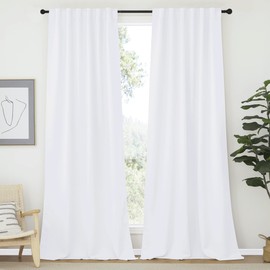 NICETOWN Living Room Curtain Panels - (White Color) W52 x L120, 2 PCs, Back Tab/Rod Pocket Semi Blackout Window Treatment Draperies for Patio Sliding Glass Door