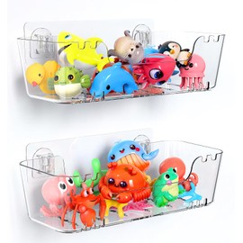 JNDETOP Bath Toy Storage Holder for Bathtub, Clear Acrylic Bath Toy Organizer with Drain Holes, 2 Pack Large Capacity Bathtub Toy Storage Shower Caddy for Bathroom