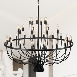 Black Chandelier 33-Light Industrial Iron Candle Chandelier Modern Suspended Farmhouse Chandeliers Pendant Light Fixtures for Dining Room Bedroom Living Room Kitchen Island Foyer E12 Bulb