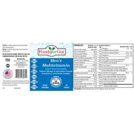 Foods For Gut Men's Multivitamin Formula | 120 Vegetarian Capsules | with Zinc, Manganese & Calcium | Multivitamins D, C, A, E, & B-Vitamins | All-in-One Multimineral & Multivitamin
