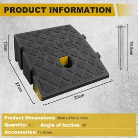 Kerb Ramps 1 Pack Portable Threshold Ramps for Wheelchairs Scooters Bike Doorways Steps (Black, 25×27×13cm)