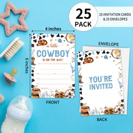 Western Baby Shower Invitations - A Little Cowboy Is On The Way - Fill In Style Double-Sided Invite Cards With Envelopes For Gender Reveal, Baby Announcement, Party Favor & Supplies(Set Of 25) - A07