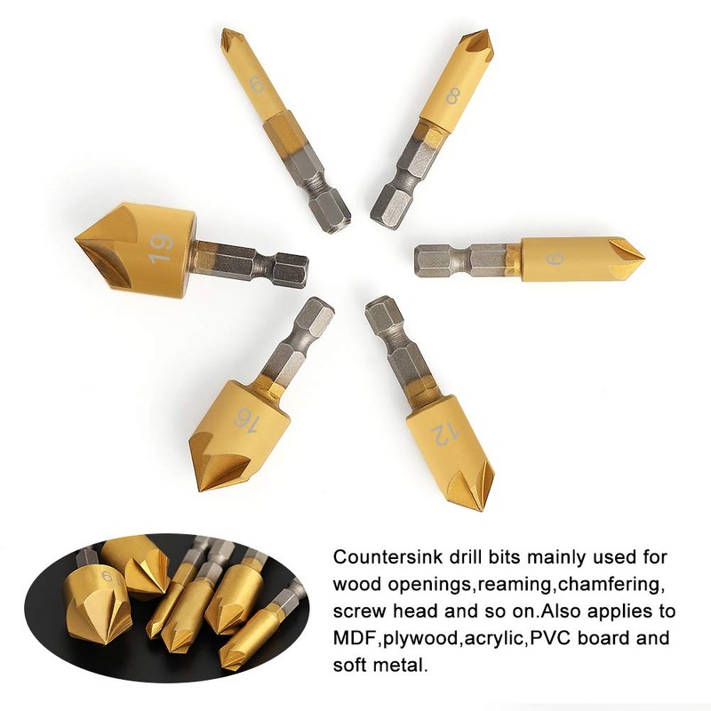 COMOWARE Countersink Drill Bit Set- 7 Pcs Counter Sinker Drill