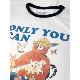 Tee Luv Men's Smokey Bear T-Shirt - Only You Can Prevent Wildfires Ringer Shirt, White/Black, L
