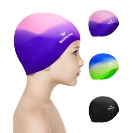 3 Pack Kids Swim Cap for Boys Girls, Unisex Silicone Swimming Caps for 3-15 Toddler Children Teen, Waterproof Bathing Caps for Short/Long Hair to Keep Hair Dry-7