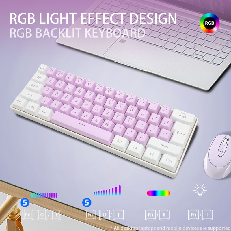 Gaming Keyboard USB 61 Keys RGB Backlit Ergonomic Contrast Color