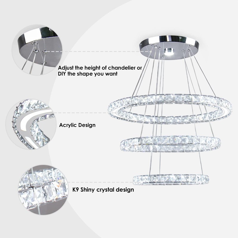 diisunbihuo Modern LED Chandeliers Crystal Chandeliers Ceiling Light Three Rings