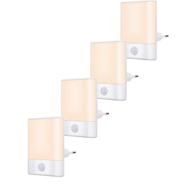 Brisun Night Light Socket with Motion Sensor, Pack of 4 LED Night Light with Adjustable Brightness, 3 Modes (Auto/On/Off) for Children's Room, Stairs, Hallway, Bedroom, Bathroom, Warm White