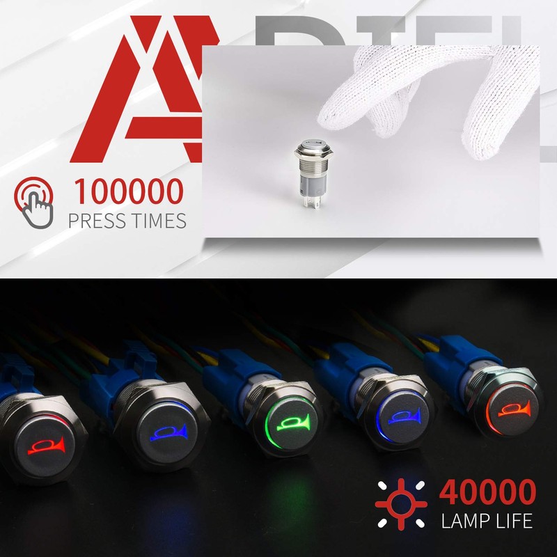 APIELE 16mm 12V Momentary Speaker Horn Push Button Toggle Switch