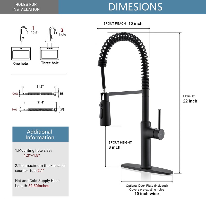 Lavatrum Brass Matte Black Kitchen Faucets, Brass 22 inch Commercial