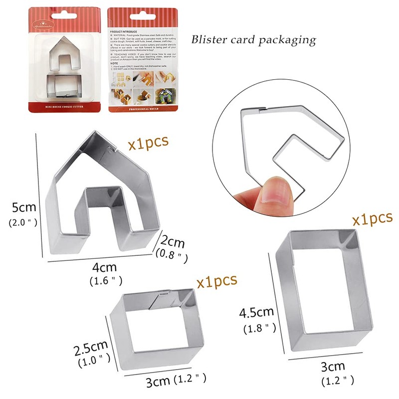3Pcs Christmas House Cookie Cutter Set, Mini Ginger House Stainless