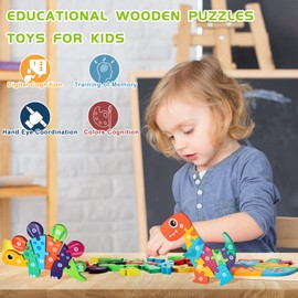 Wooden Puzzle Toy for Children, 3D Wooden Montessori Peg Puzzle, Animals Learning Educational Wooden Toy Gift for Boys and Girls 2 3 4 5 Years (Pack of 5)