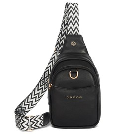 OSOCE Crossbody Bag for Women PU Sling Belt Bag Small Shoulder Chest Bag Purses with Adjustable Guitar Strap Phone Cable Hole Fanny Pack Cross Body Bags with for Ladies Travel Shopping