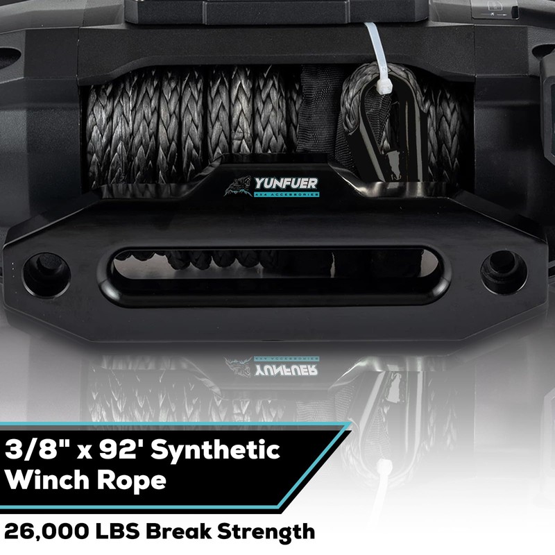 YUNFUER 3/8" x 92ft Synthetic Winch Rope Cable Kit, 26000LBS