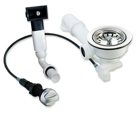 Keenberk - Strainer Basket Valve - Lockable with Bowden Cable + Overflow - Eccentric Operation - Drain Fitting - Strainer Basket for Kitchen Sink - Made in Germany - Chrome - 114 mm