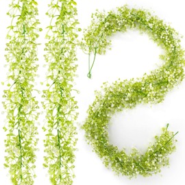2PCS Babys Breath Artificial Flowers - RAINFLOW Flower Garland Artificial Flowers for Decoration Greenery Garland Fake Hanging Plant Garlands for Decoration Wedding Arch Table Wedding Decor 5.8FT