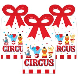 Big Dot of Happiness Carnival - Step Right Up Circus - Square Favor Gift Boxes - Carnival Themed Party Bow Boxes - Set of 12
