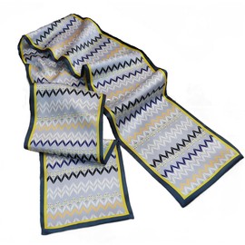 GIMIRO Satin Silk Scarf Double Layers 150 x 16 cm Tie Flowers Waist Belt for Blazer, Coat, Dress, Navy Yellow Silver Wave