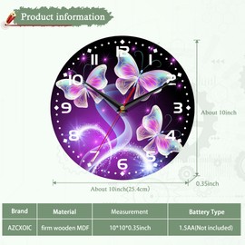 AZCXOIC Butterfly Wall Clock for Bathroom,Flying Butterfly Glowing in Dark Wall Clocks Silent Non-Ticking Battery Operated Clock 10 Inch,Wall Clocks Decorative for Living Room,Kitchen,Office