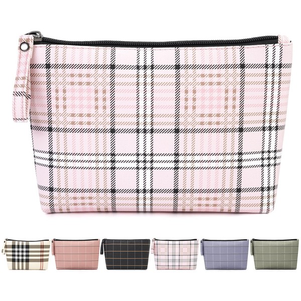 MAANGE Small Makeup Bag for Purse Cosmetic Bags for Women Pu Leather Makeup Pouch Travel Makeup Bag with Handle Make Up Bag for Travelling(Pink)