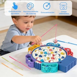 Juego de Pesca para Niños, Juguetes Montessori con 24 Peces, Juego de Pesca Giratorio con Música, Juguetes Ideales Regalo Perfecto de Navidad, Cumplea