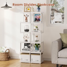 5 Tier Bookshelf, Narrow S-Shaped Geometric Bookcase, Modern Square Standing Unit Display Storage Shelves, Metal Decorative Room Divider unique Bookshelves for Bedroom, Home Office, Living Room