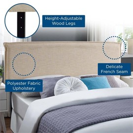 Pemberly Row Queen Upholstered Polyester Fabric Headboard in Beige