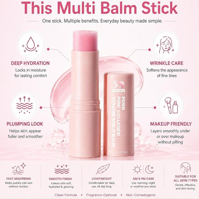 Pink Collagen Volume Multi Balm - Anti-Aging Collagen Moisturizing Stick