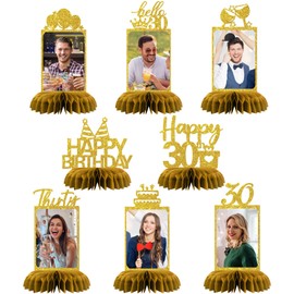 Maicaiffe 30th Birthday Table Honeycomb Centerpieses Decorations - Glitter 8 Pcs 30th Birthday Party Photo Table Centerpieces - 30 Years Old Birthday Party Decoration Supplies with Photo Frame